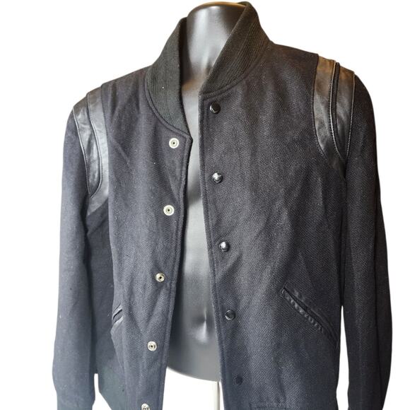 Saint Laurent Teddy Jacket Mens 52 Large Bomber Ribbed Collar Italy Paris Snap - Picture 2 of 16